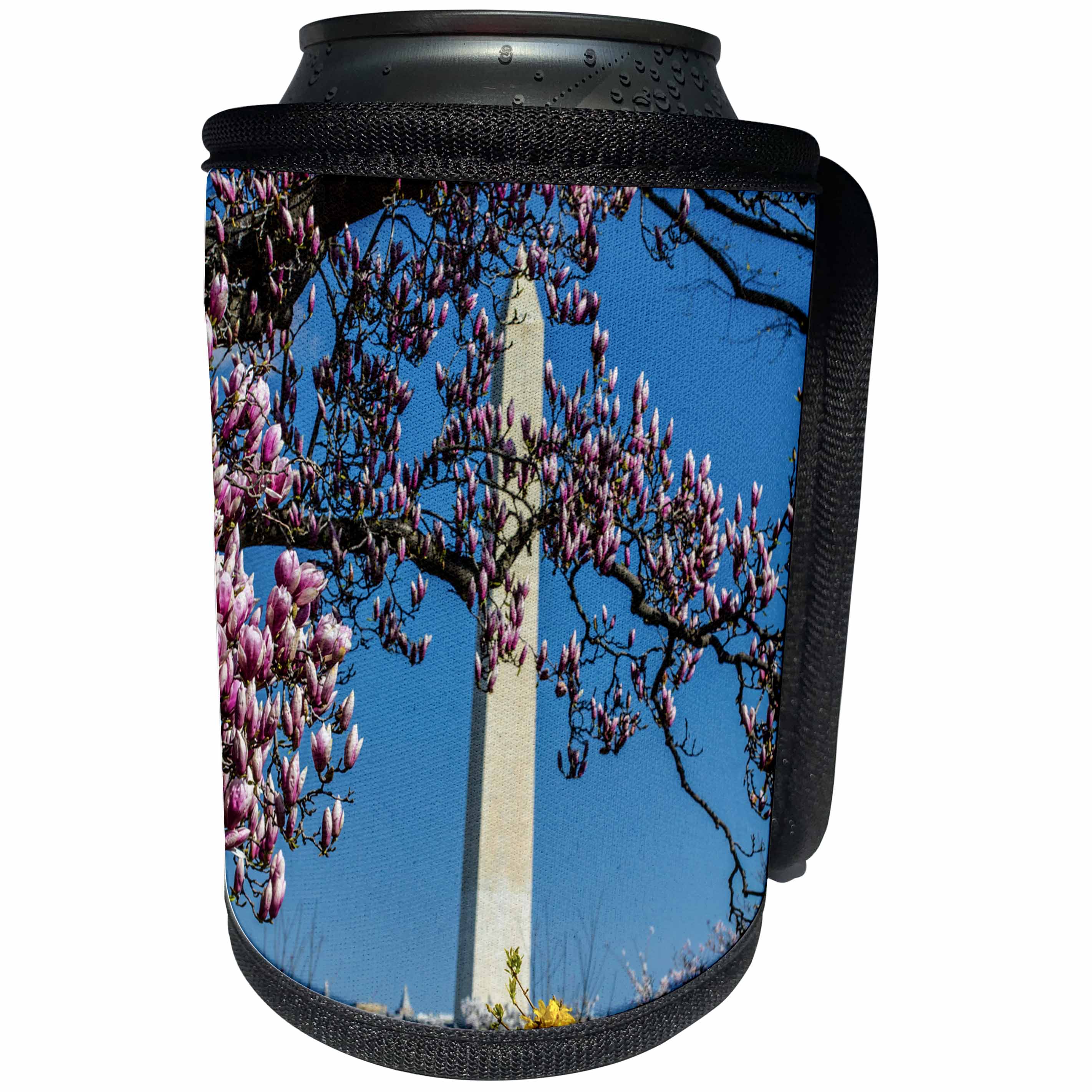 3dRose Danita Delimont - Washington DC - Washington DC. Washington Monument springtime with blooming trees. - Can Cooler Bottle Wrap (cc_259156)