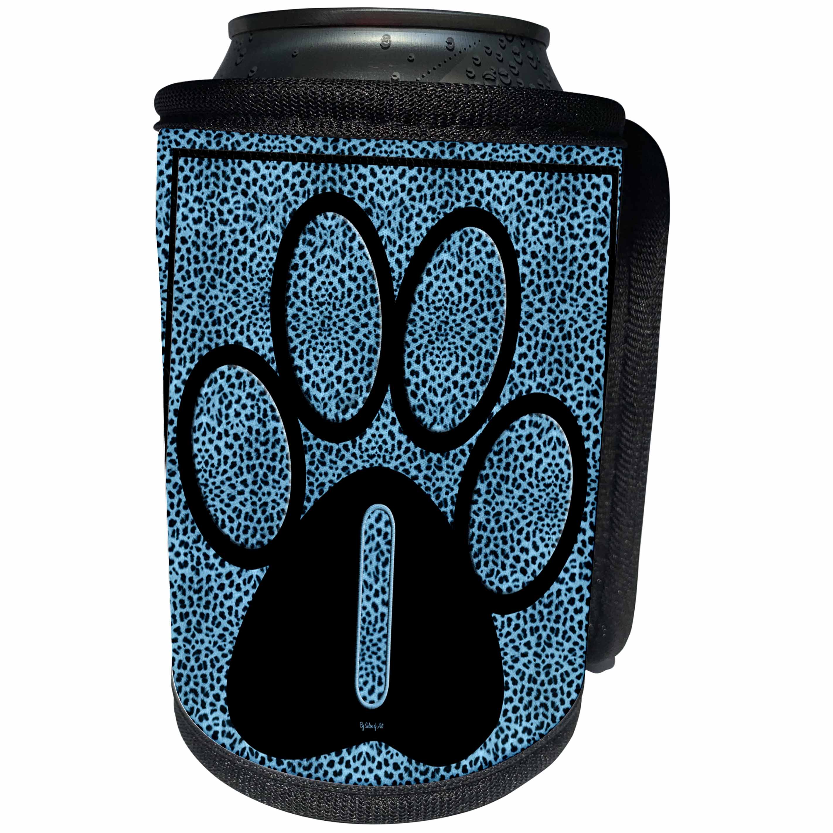3dRose Doreen Erhardt Monogrammed Collection - Letter I Blue Cheetah Print Cat Paw - Can Cooler Bottle Wrap (cc_25916)