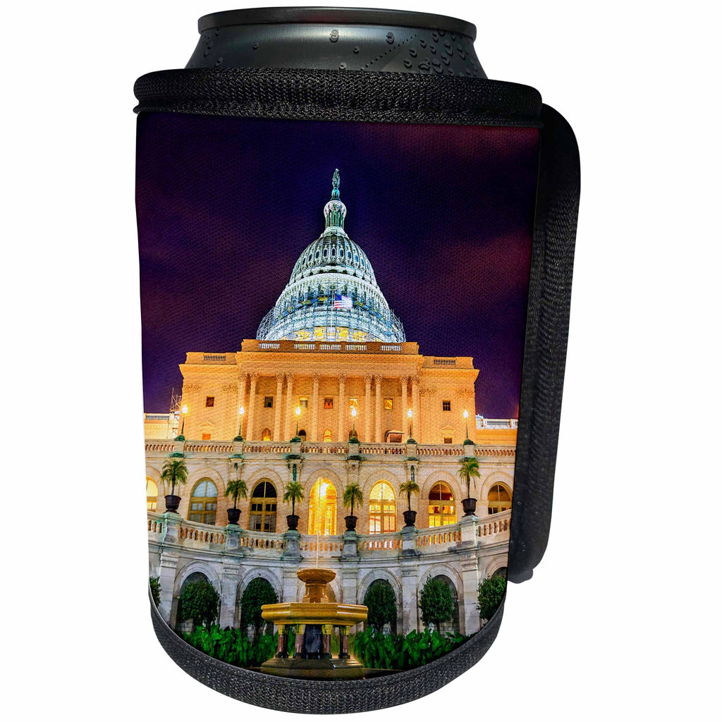 3dRose Danita Delimont - Washington DC - Fountain in front of the US Capitol building, Washington DC - Can Cooler Bottle Wrap (cc_259161)