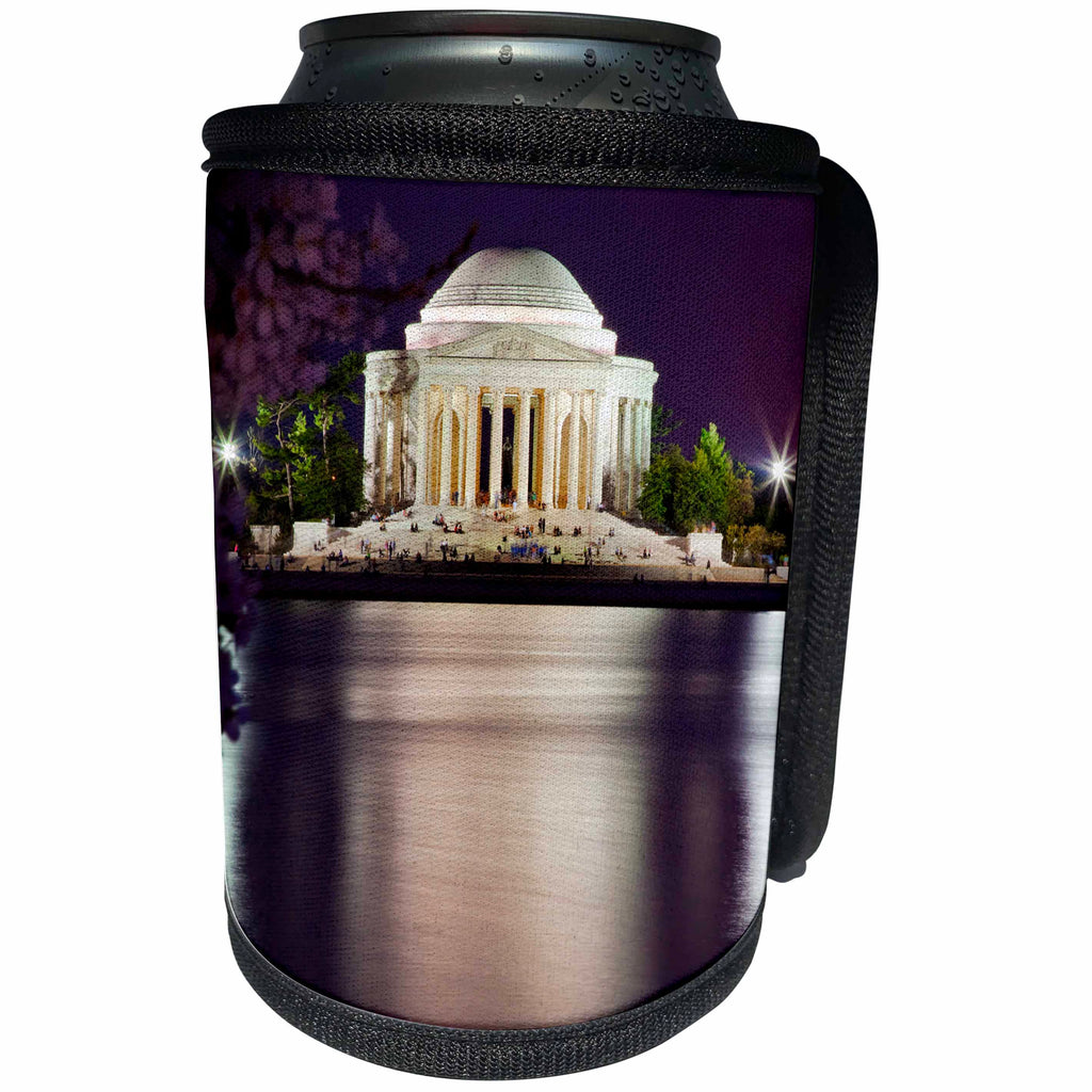 3dRose Danita Delimont - Washington DC - Jefferson Memorial. Cherry Blossoms, statue and Tidal Basin - Can Cooler Bottle Wrap (cc_259163)
