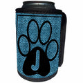 3dRose Doreen Erhardt Monogrammed Collection - Letter J Blue Cheetah Print Cat Paw - Can Cooler Bottle Wrap (cc_25917)