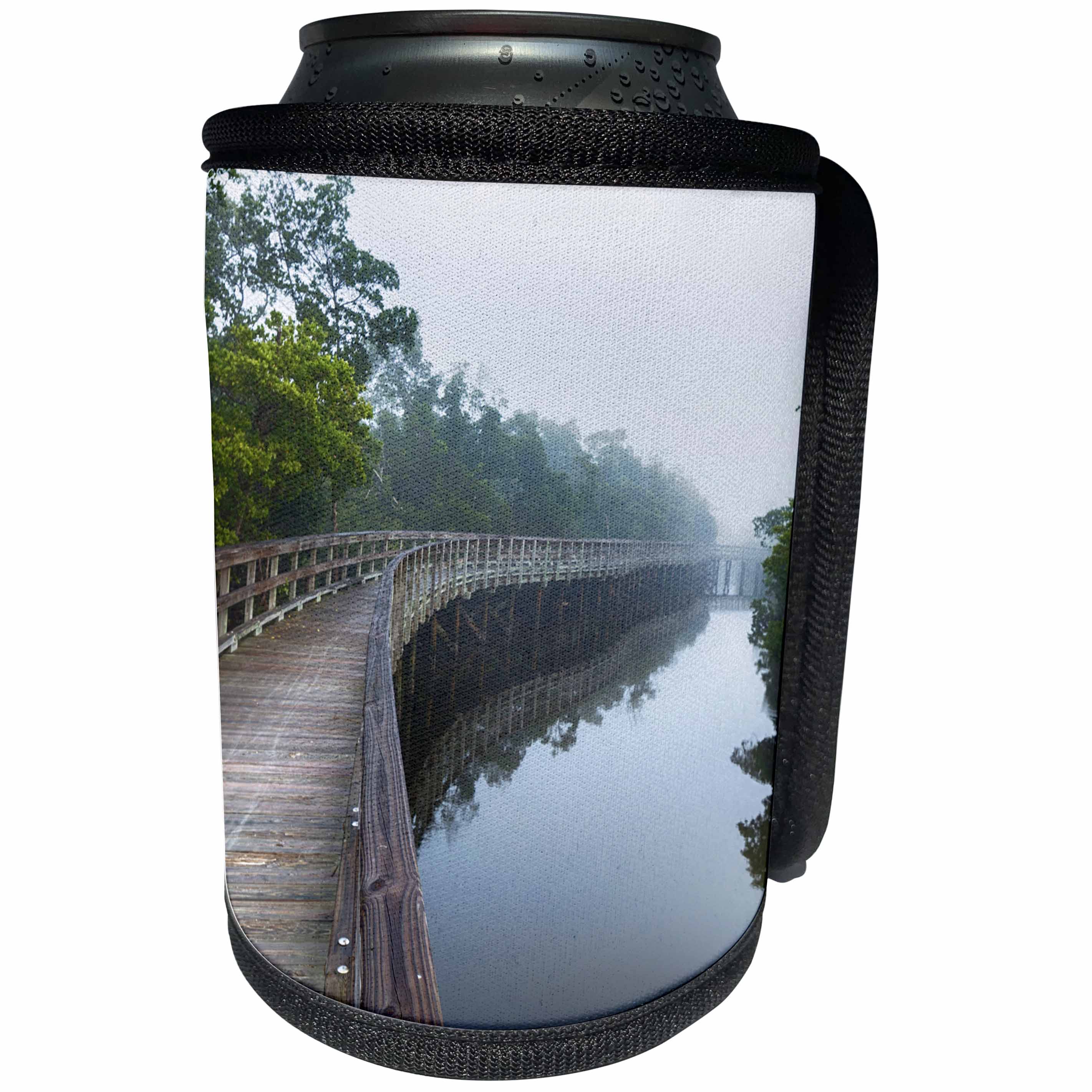 3dRose Danita Delimont - Bridges - Boardwalk curves into the foggy distance, Robinson Preserve, Florida - Can Cooler Bottle Wrap (cc_259185)