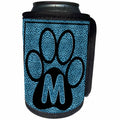 3dRose Doreen Erhardt Monogrammed Collection - Letter M Blue Cheetah Print Cat Paw - Can Cooler Bottle Wrap (cc_25920)