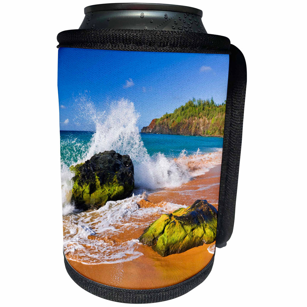 3dRose Danita Delimont - Beaches - Surf crashing on rocks at Secret Beach, Kauapea Beach, Kauai, Hawaii - Can Cooler Bottle Wrap (cc_259229)