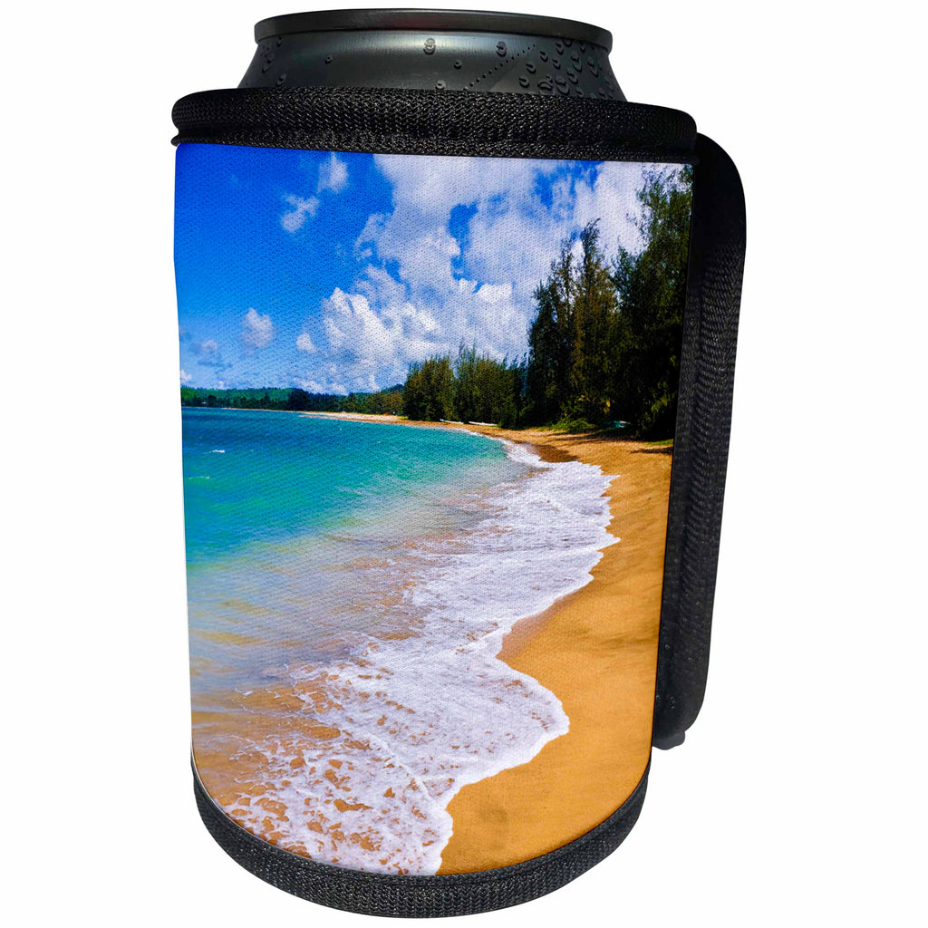 3dRose Danita Delimont - Beaches - Empty beach and blue Pacific waters on Hanalei Bay, Kauai, Hawaii - Can Cooler Bottle Wrap (cc_259232)