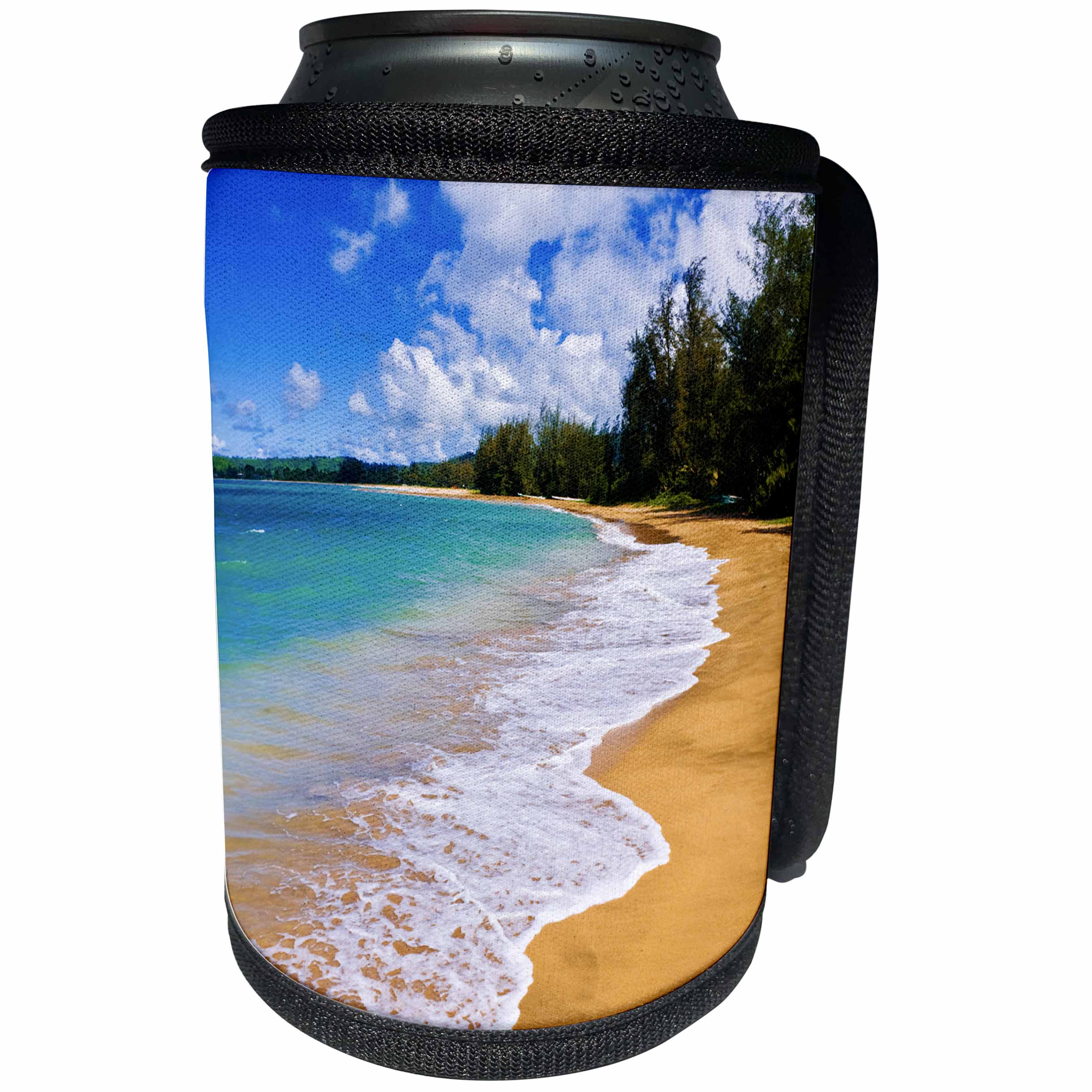 3dRose Danita Delimont - Beaches - Empty beach and blue Pacific waters on Hanalei Bay, Kauai, Hawaii - Can Cooler Bottle Wrap (cc_259232)