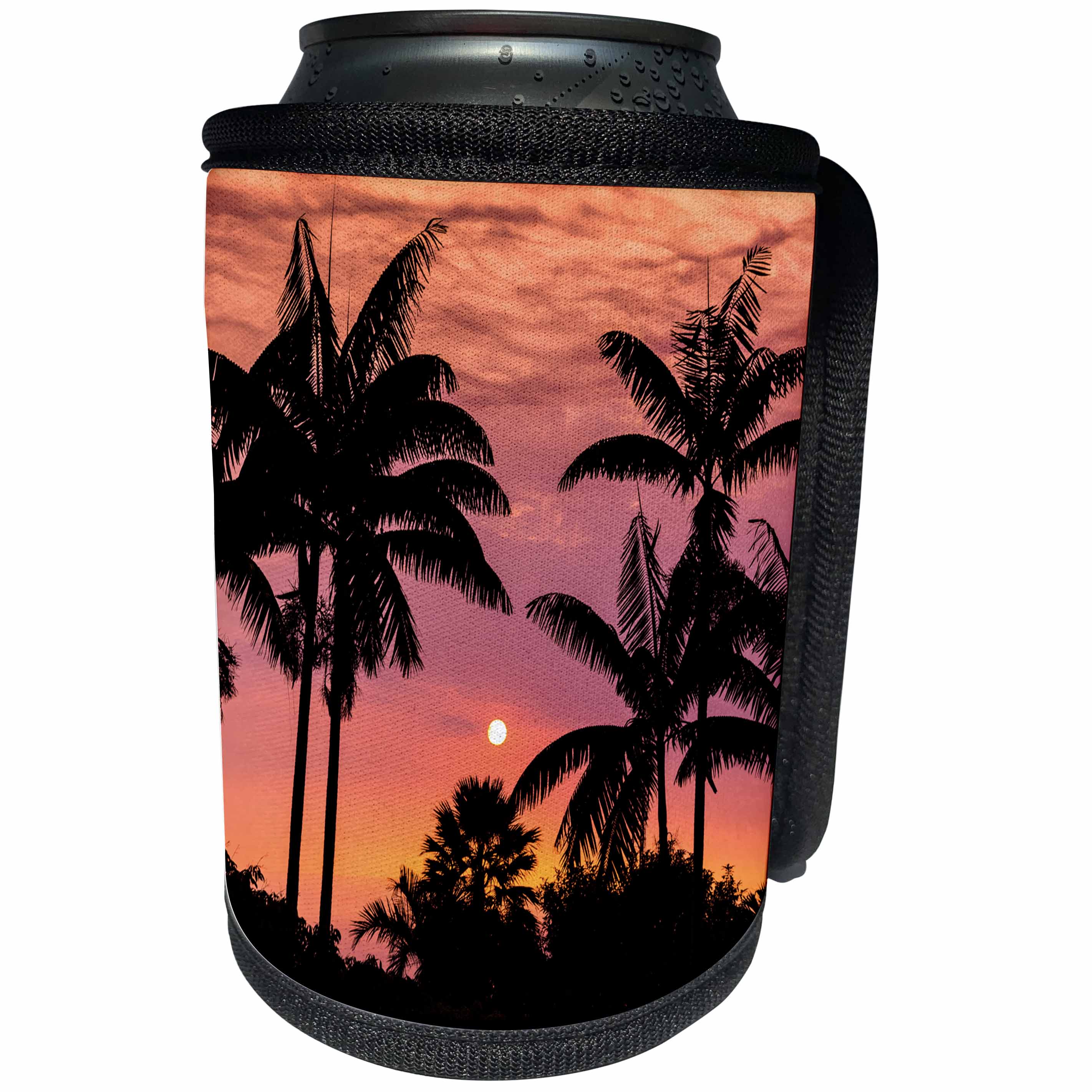 3dRose Danita Delimont - Sunsets - Silhouetted palm trees at sunset, Kona Coast, The Big Island, Hawaii - Can Cooler Bottle Wrap (cc_259238)