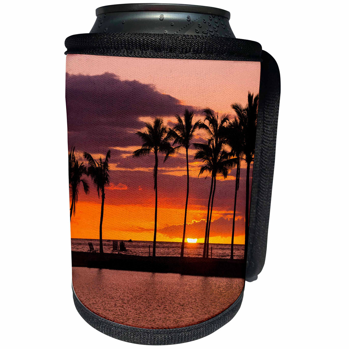 3dRose Danita Delimont - Sunsets - Sunset through silhouetted palms, The Big Island, Hawaii, Usa - Can Cooler Bottle Wrap (cc_259239)