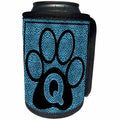 3dRose Doreen Erhardt Monogrammed Collection - Letter Q Blue Cheetah Print Cat Paw - Can Cooler Bottle Wrap (cc_25924)