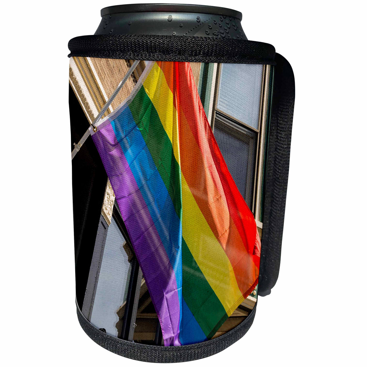 3dRose Danita Delimont - Flags - Pride rainbow flag on Halsted Street, Boystown, Chicago - Can Cooler Bottle Wrap (cc_259268)