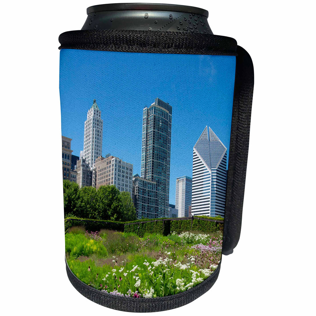 3dRose Danita Delimont - Cities - Millennium Park with Michigan Avenue skyline, Chicago, Illinois - Can Cooler Bottle Wrap (cc_259269)