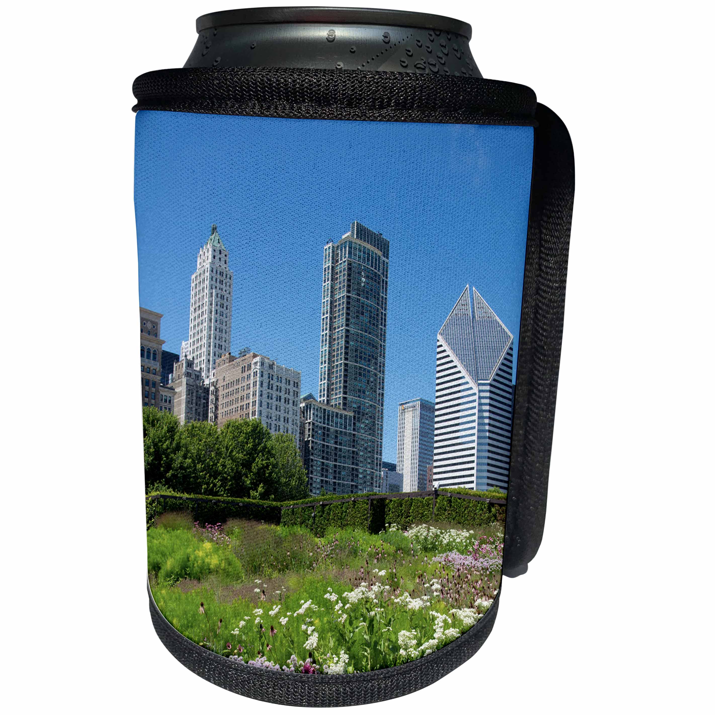 3dRose Danita Delimont - Cities - Millennium Park with Michigan Avenue skyline, Chicago, Illinois - Can Cooler Bottle Wrap (cc_259269)