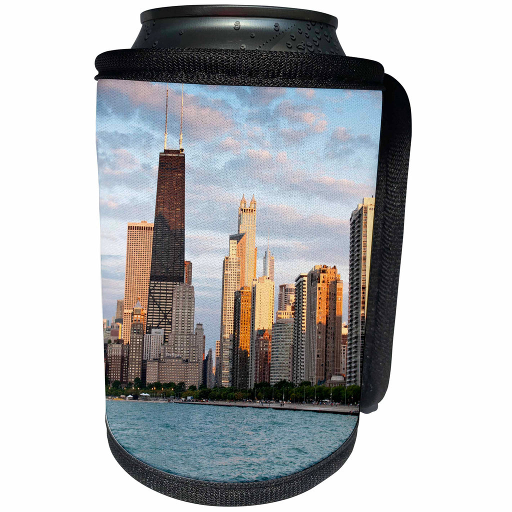 3dRose Danita Delimont - Cities - Cityscape seen from North Avenue Beach at dusk, Chicago - Can Cooler Bottle Wrap (cc_259270)