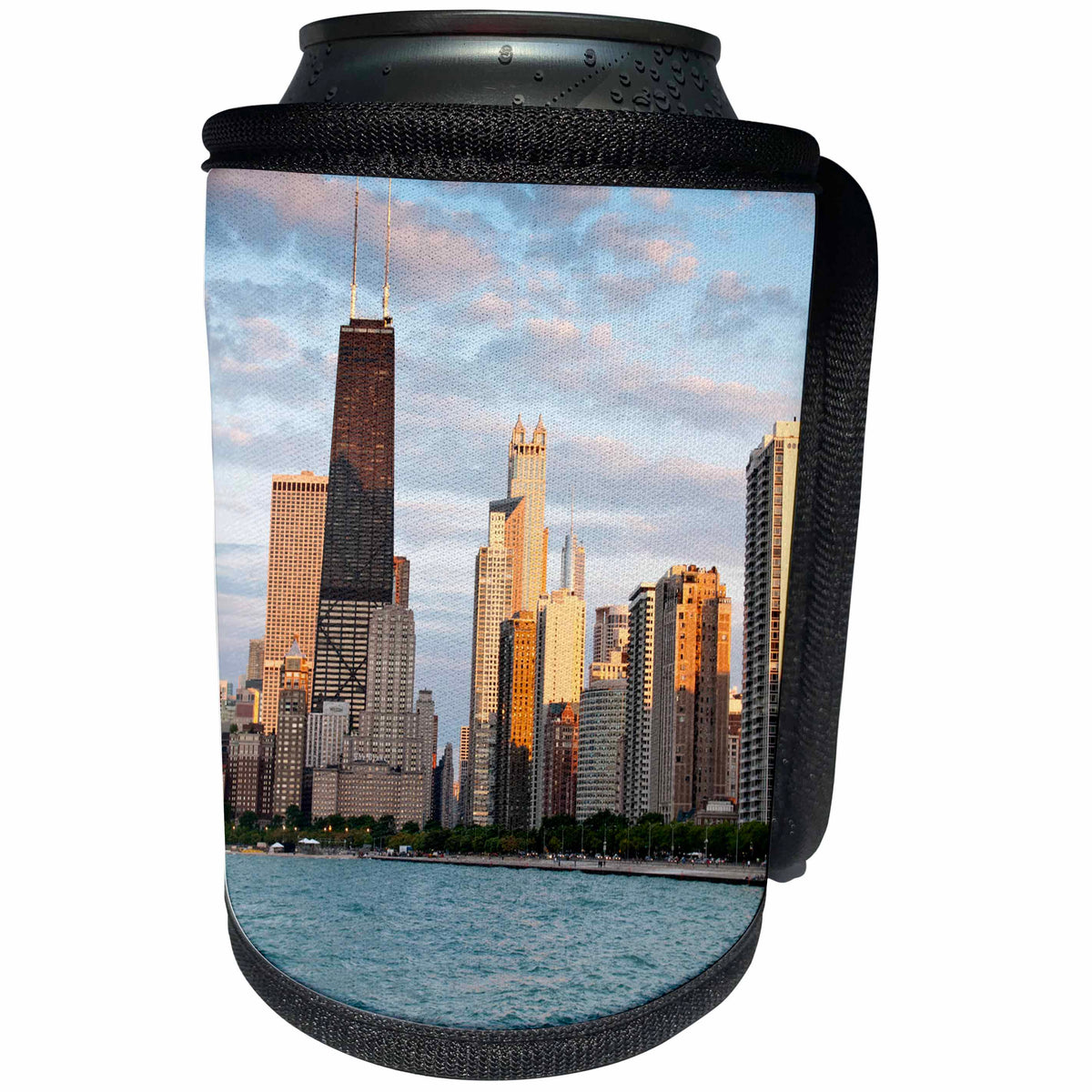 3dRose Danita Delimont - Cities - Cityscape seen from North Avenue Beach at dusk, Chicago - Can Cooler Bottle Wrap (cc_259270)