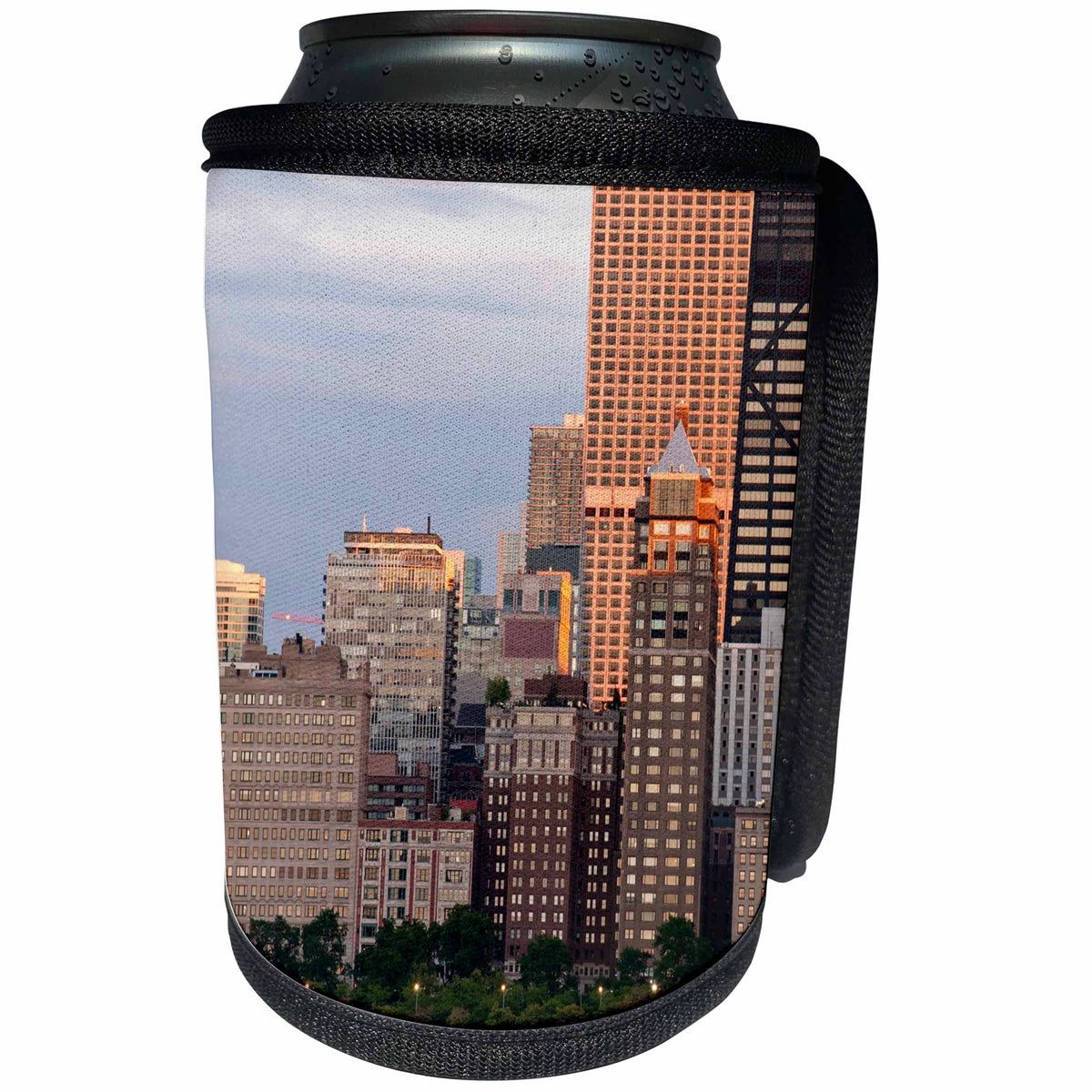 3dRose Danita Delimont - Cities - Chicago skyline from North Avenue Beach at dusk - Can Cooler Bottle Wrap (cc_259271)