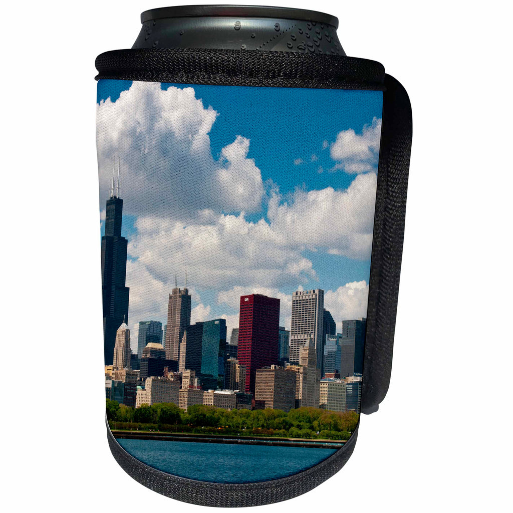 3dRose Danita Delimont - Cities - Illinois, Chicago skyline and Lake Michigan summer day - Can Cooler Bottle Wrap (cc_259272)