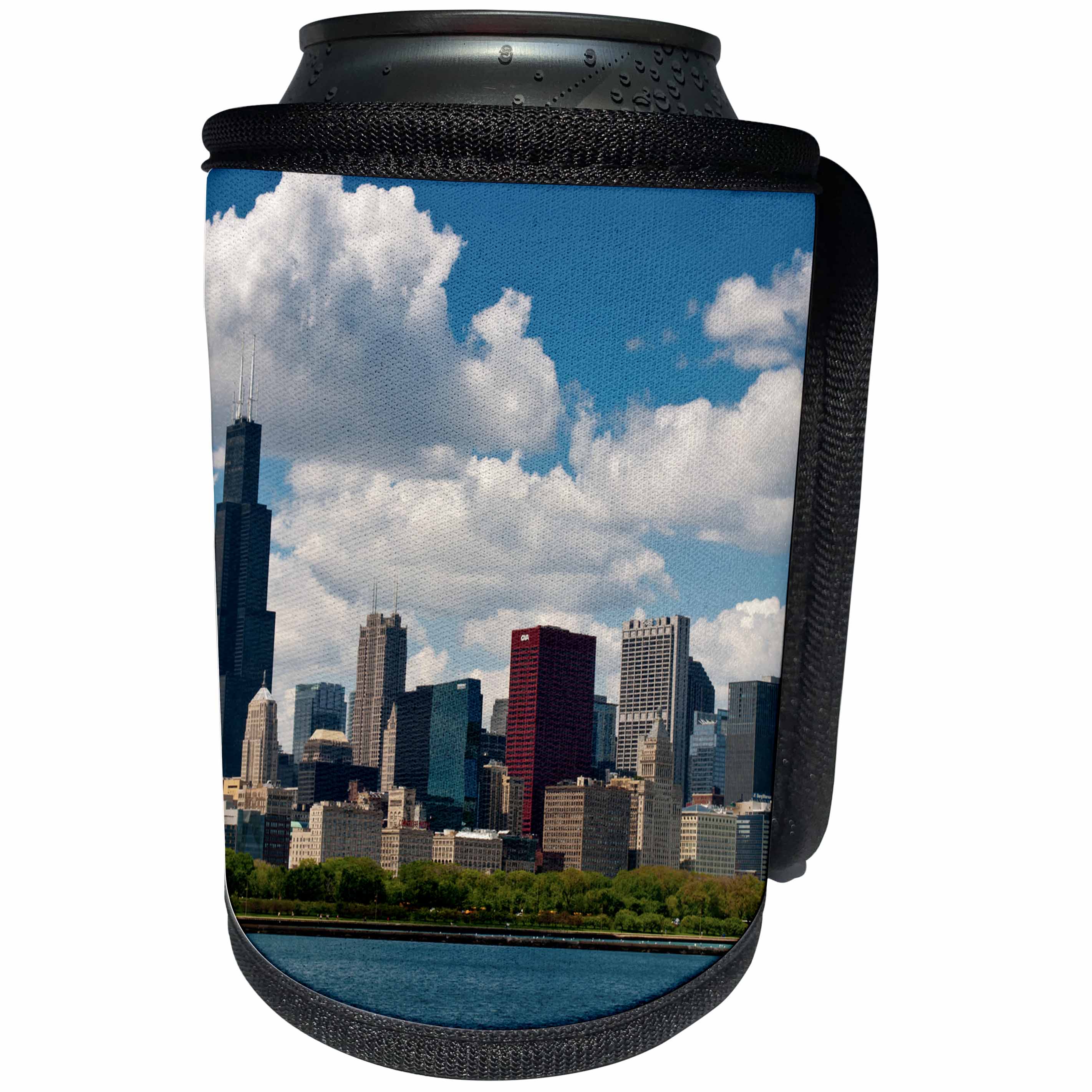 3dRose Danita Delimont - Cities - Illinois, Chicago skyline and Lake Michigan summer day - Can Cooler Bottle Wrap (cc_259272)