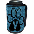 3dRose Doreen Erhardt Monogrammed Collection - Letter V Blue Cheetah Print Cat Paw - Can Cooler Bottle Wrap (cc_25929)