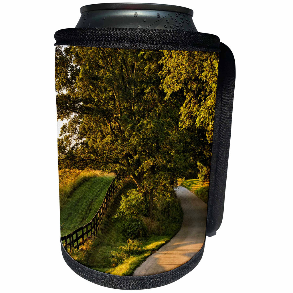 3dRose Danita Delimont - Roads - Rural road and fence at sunrise, Oldham County, Kentucky - Can Cooler Bottle Wrap (cc_259348)