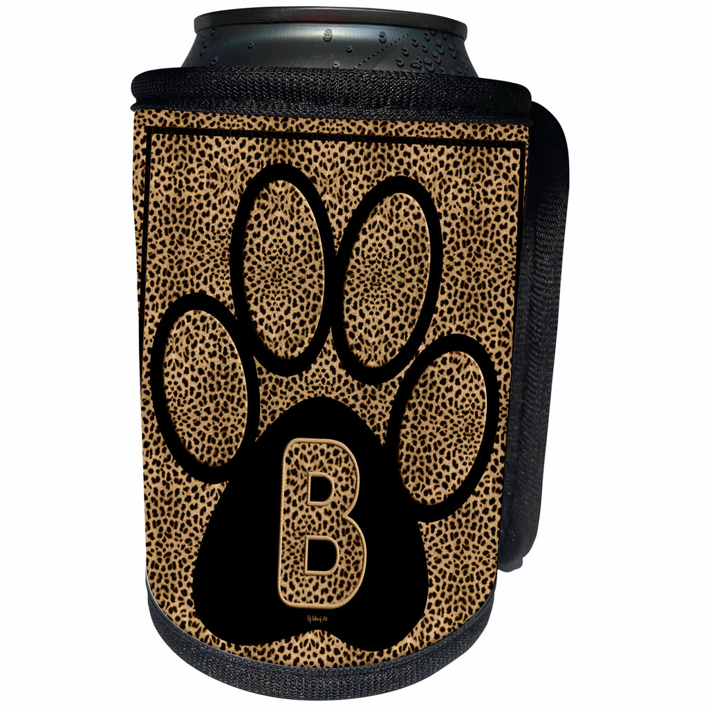 3dRose Doreen Erhardt Monogrammed Collection - Letter B Standard Cheetah Print Cat Paw - Can Cooler Bottle Wrap (cc_25935)