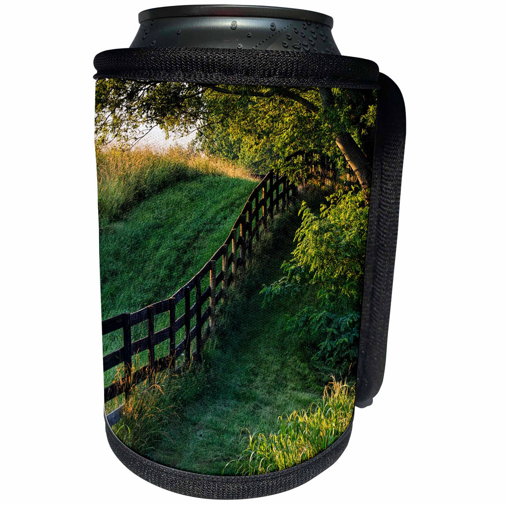3dRose Danita Delimont - Agriculture - Farm fence at sunrise, Oldham County, Kentucky - Can Cooler Bottle Wrap (cc_259363)