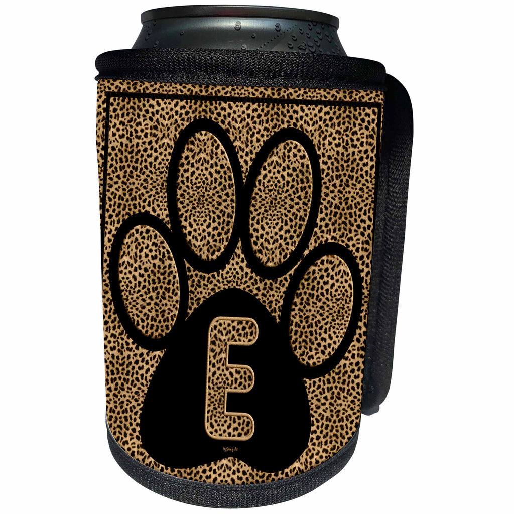 3dRose Doreen Erhardt Monogrammed Collection - Letter E Standard Cheetah Print Cat Paw - Can Cooler Bottle Wrap (cc_25938)