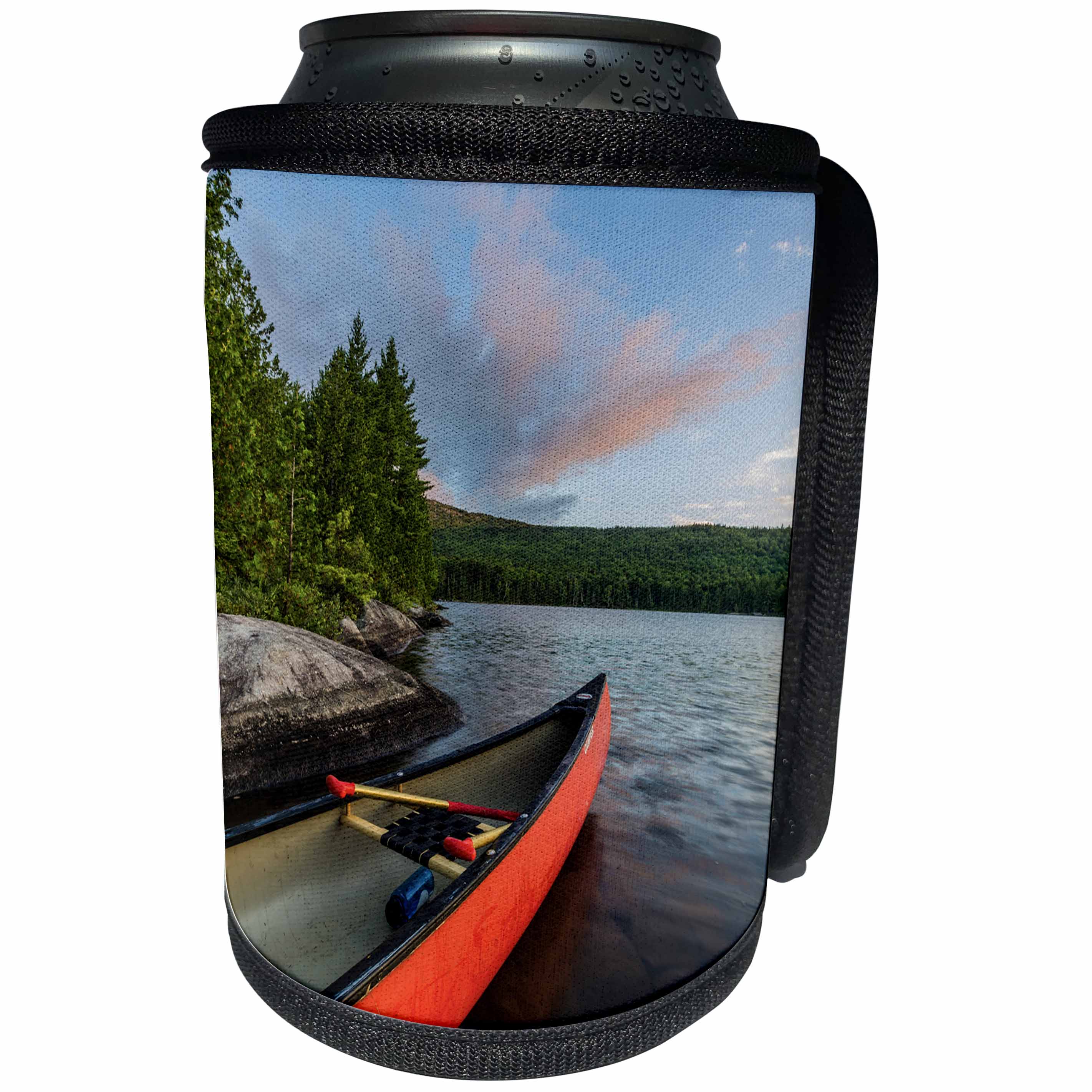 3dRose Danita Delimont - Lakes - A canoe on the shore of Bald Mountain Pond at sunrise. Maine. - Can Cooler Bottle Wrap (cc_259410)
