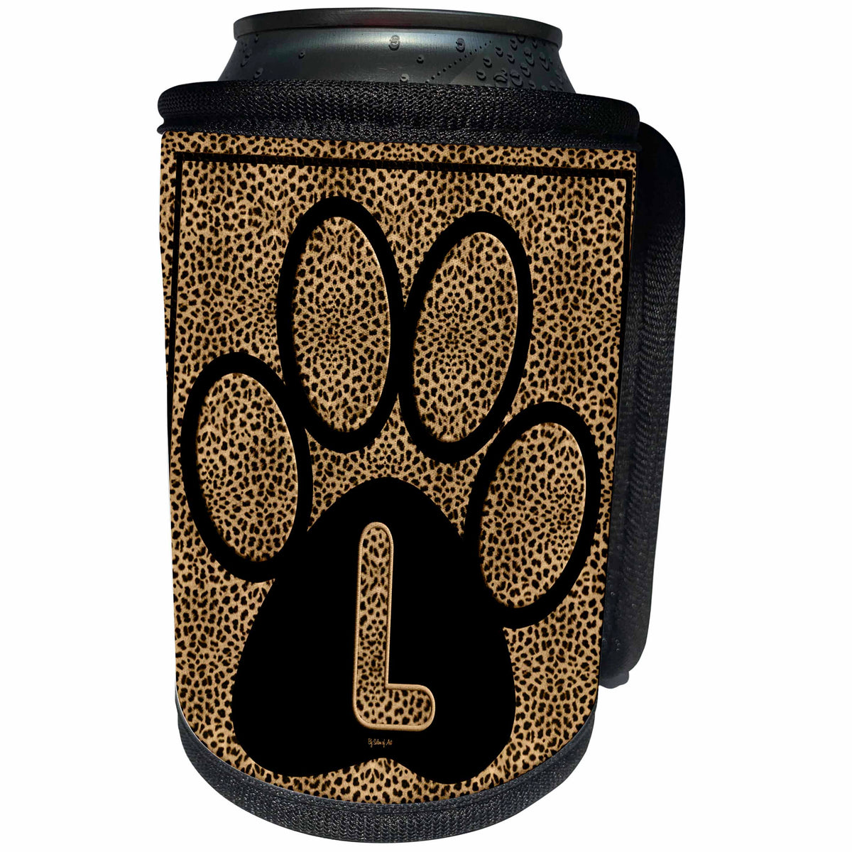 3dRose Doreen Erhardt Monogrammed Collection - Letter L Standard Cheetah Print Cat Paw - Can Cooler Bottle Wrap (cc_25945)