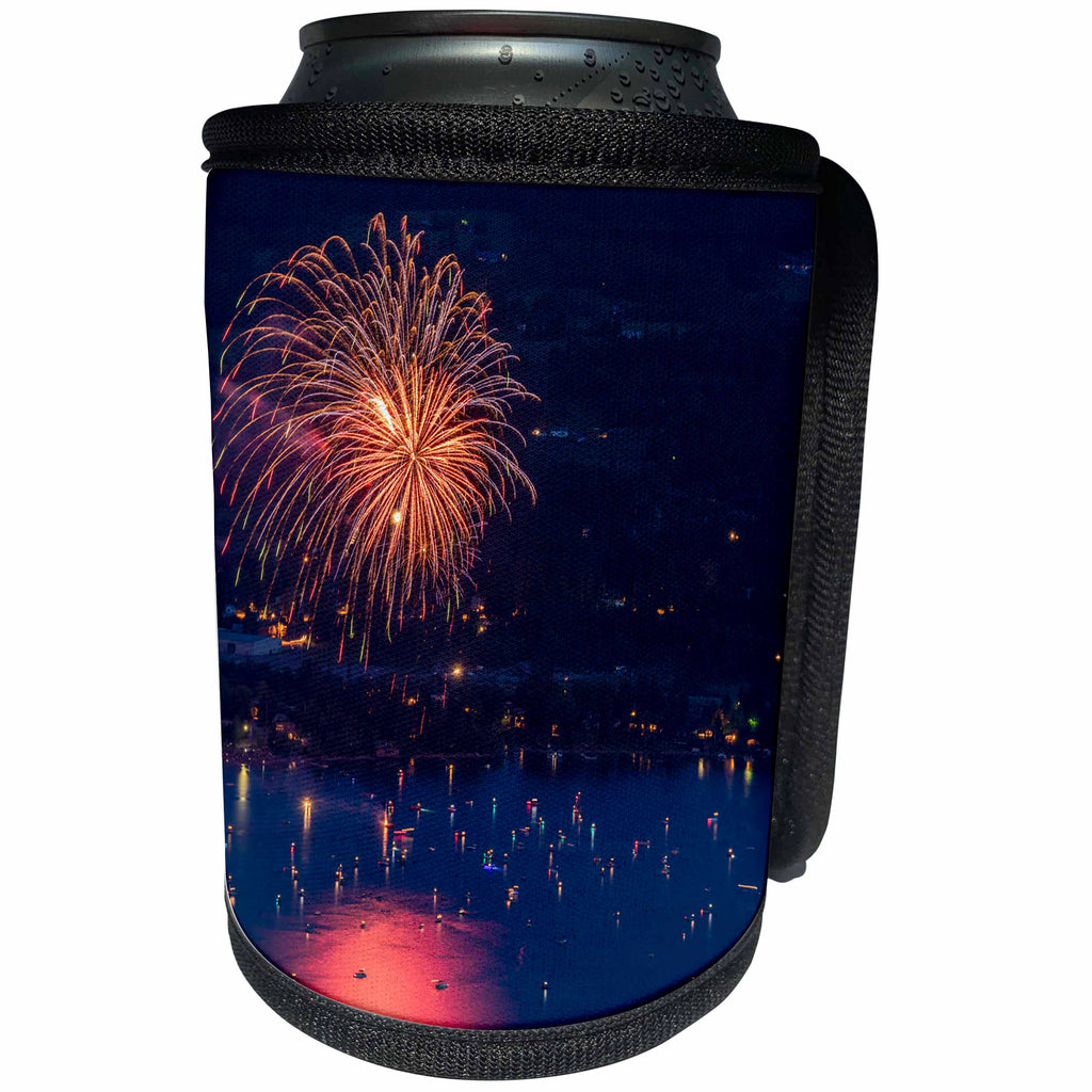 3dRose Danita Delimont - Holidays - 4th of July fireworks show, Whitefish Lake, Whitefish, Montana - Can Cooler Bottle Wrap (cc_259603)