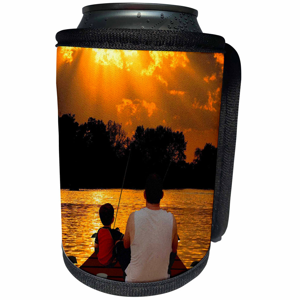 3dRose Edmond Hogge Jr Fish - Father and Son a Day on the Lakeshore - Can Cooler Bottle Wrap (cc_25961)
