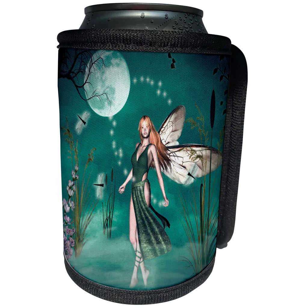 3dRose Renderly Yours Fairies - Fairy Mist with Moon and Dragonflies - Can Cooler Bottle Wrap (cc_25964)