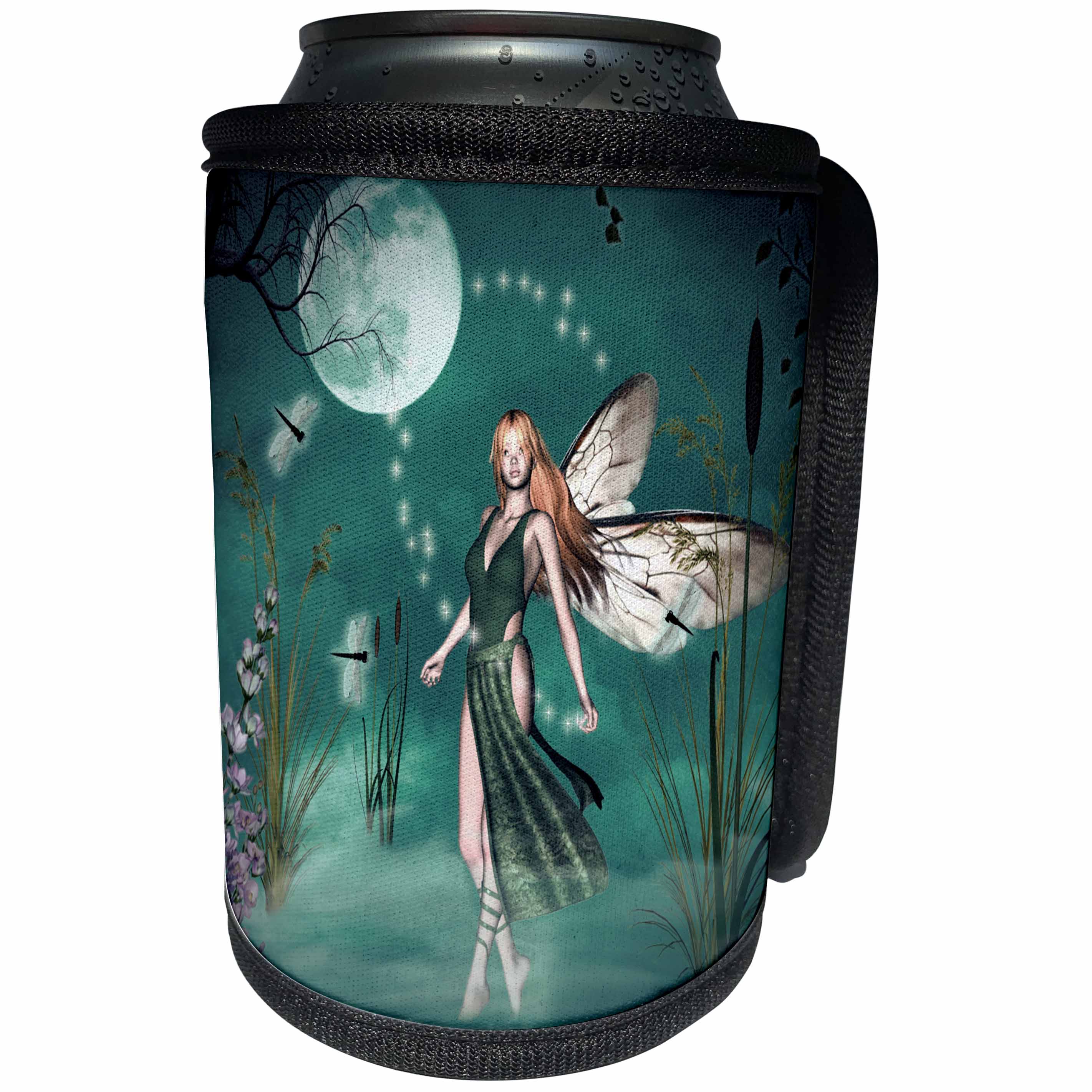 3dRose Renderly Yours Fairies - Fairy Mist with Moon and Dragonflies - Can Cooler Bottle Wrap (cc_25964)