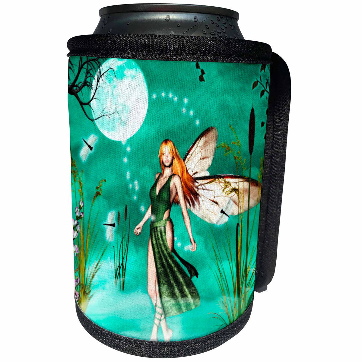 3dRose Renderly Yours Fairies - Fairy Mist 2 with Moon and Dragonflies - Can Cooler Bottle Wrap (cc_25965)
