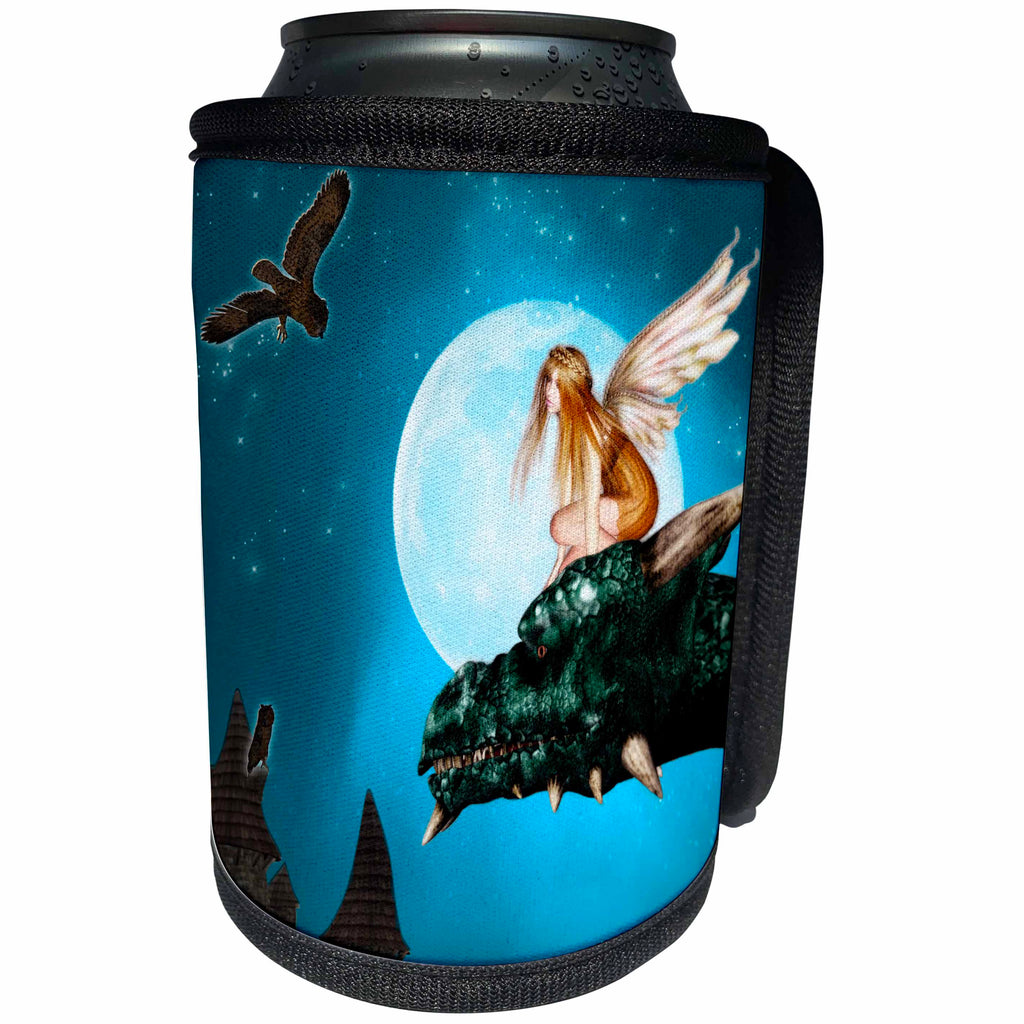 3dRose Fairy Dragon Fantasy with Moon and Owls - Can Cooler Bottle Wrap (cc_25967)
