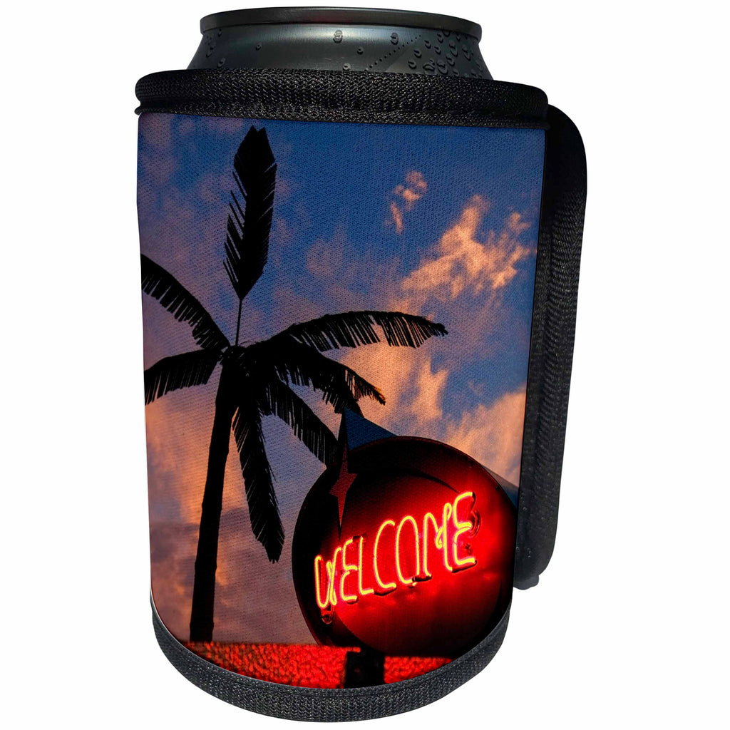 3dRose Danita Delimont - Signs - Neon welcome sign at sunset, Wildwood, New Jersey, Usa - Can Cooler Bottle Wrap (cc_259714)