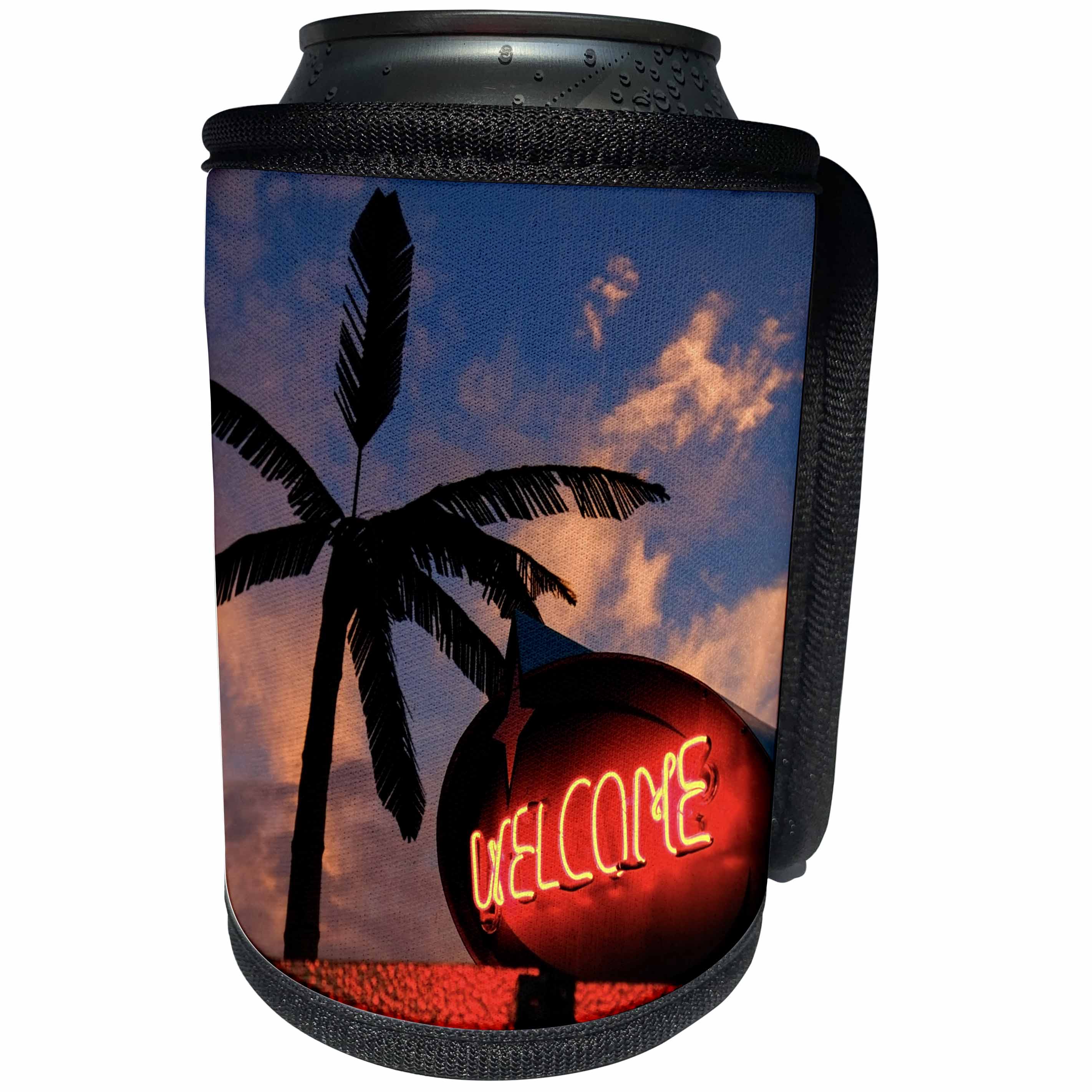 3dRose Danita Delimont - Signs - Neon welcome sign at sunset, Wildwood, New Jersey, Usa - Can Cooler Bottle Wrap (cc_259714)