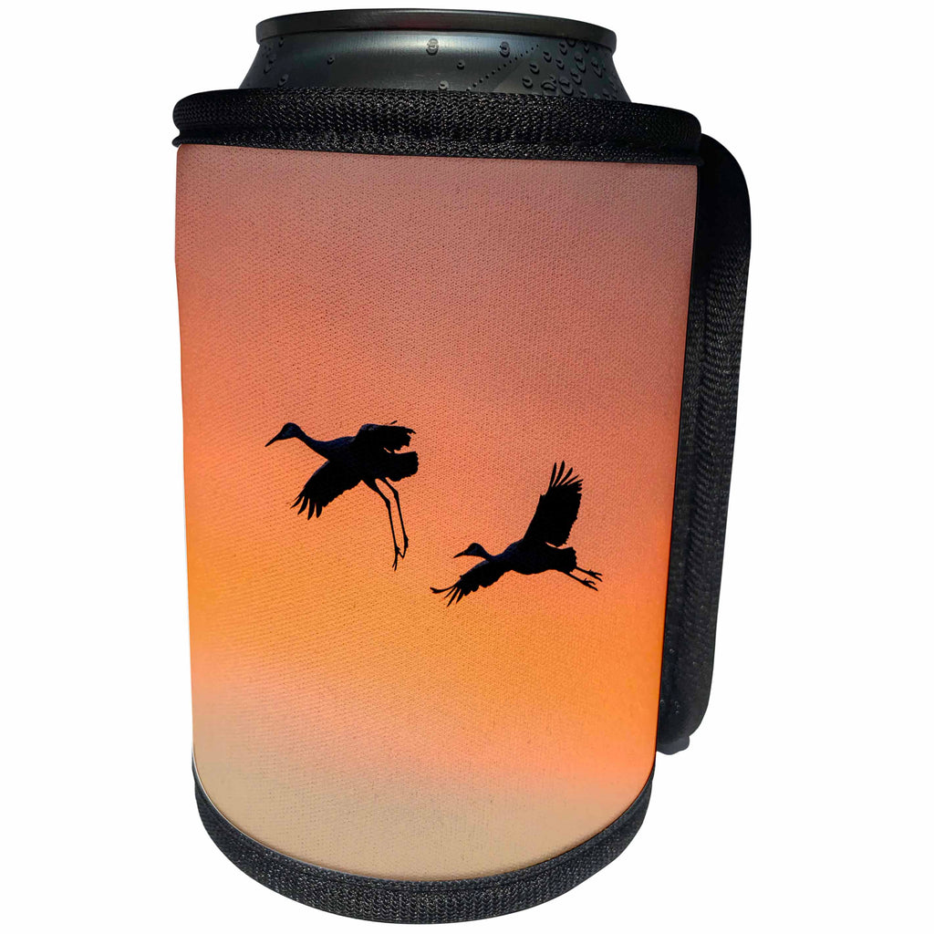 3dRose Danita Delimont - Birds - Sandhill Cranes, Grus canadensis, landing at sunset - Can Cooler Bottle Wrap (cc_259747)
