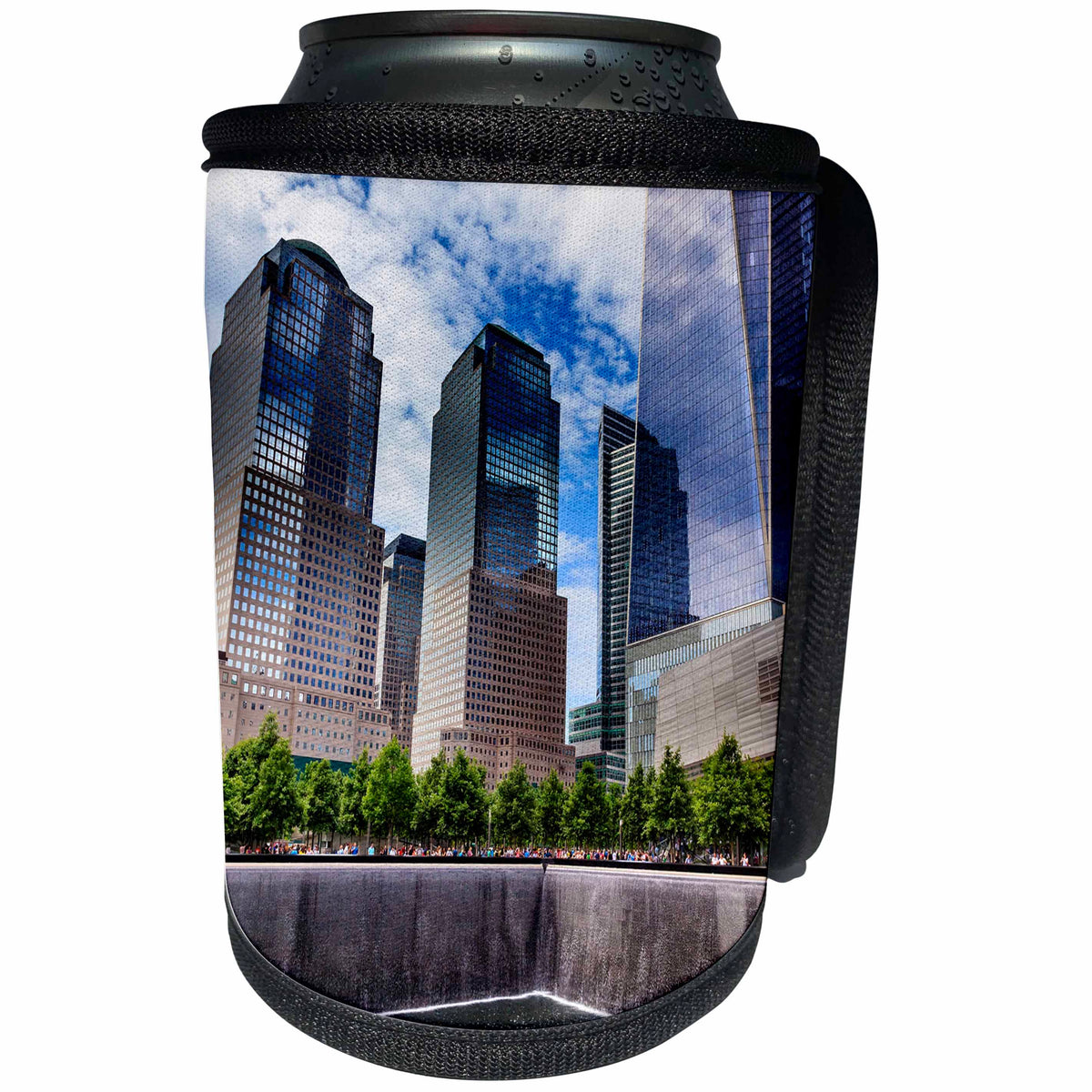 3dRose Danita Delimont - Cities - World Trade Center Memorial Pool Fountain, New York City, New York - Can Cooler Bottle Wrap (cc_259795)