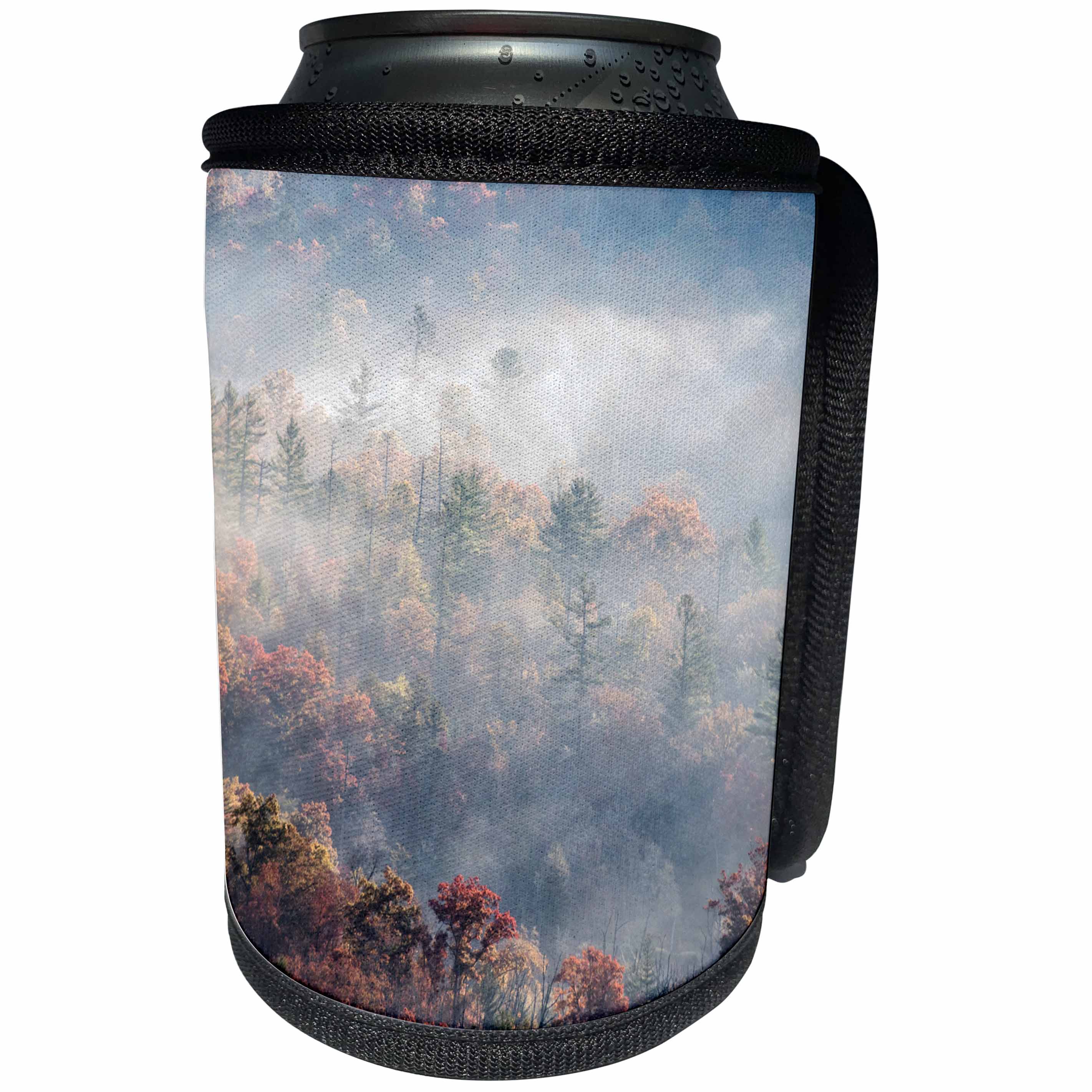 3dRose Danita Delimont - Weather - Autumn trees emerging from mist at sunrise, Blue Ridge, North Carolina - Can Cooler Bottle Wrap (cc_259800)