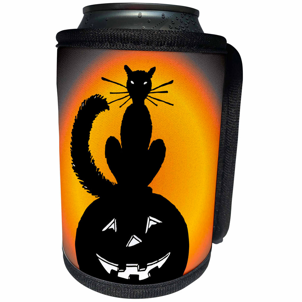 3dRose TNMGraphics Halloween - Halloween Cat on Pumpkin - Can Cooler Bottle Wrap (cc_25982)
