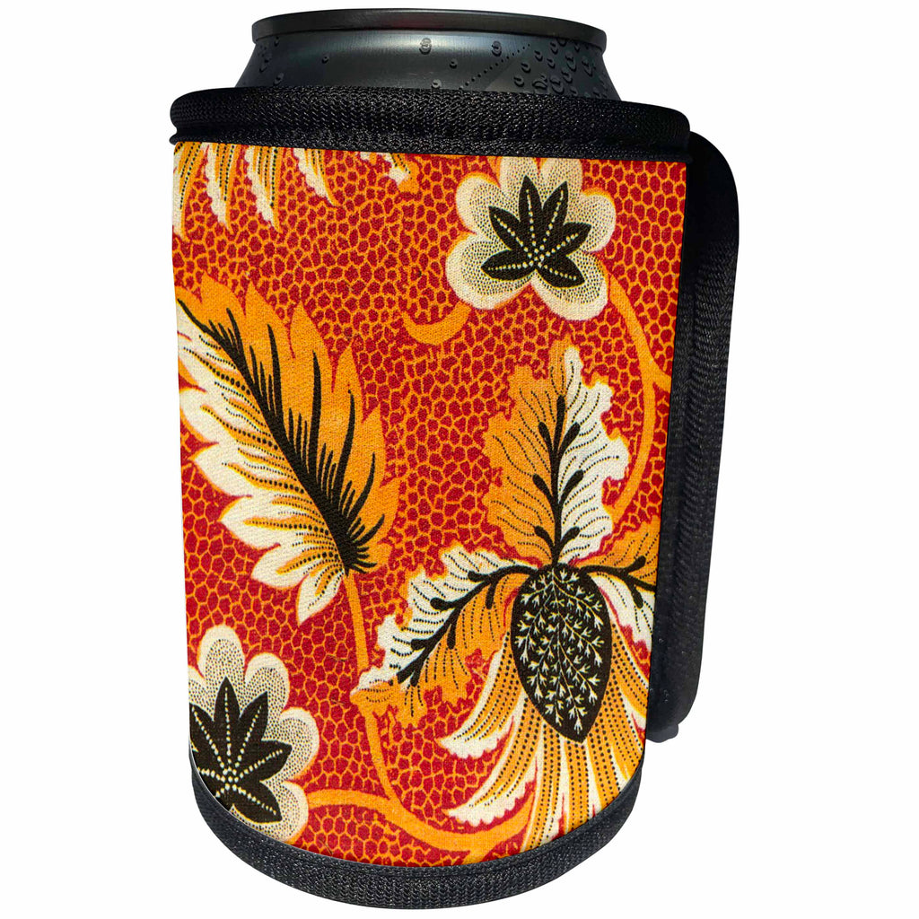 3dRose TNMGraphics Designs - Orange Floral Fabric - Can Cooler Bottle Wrap (cc_25992)