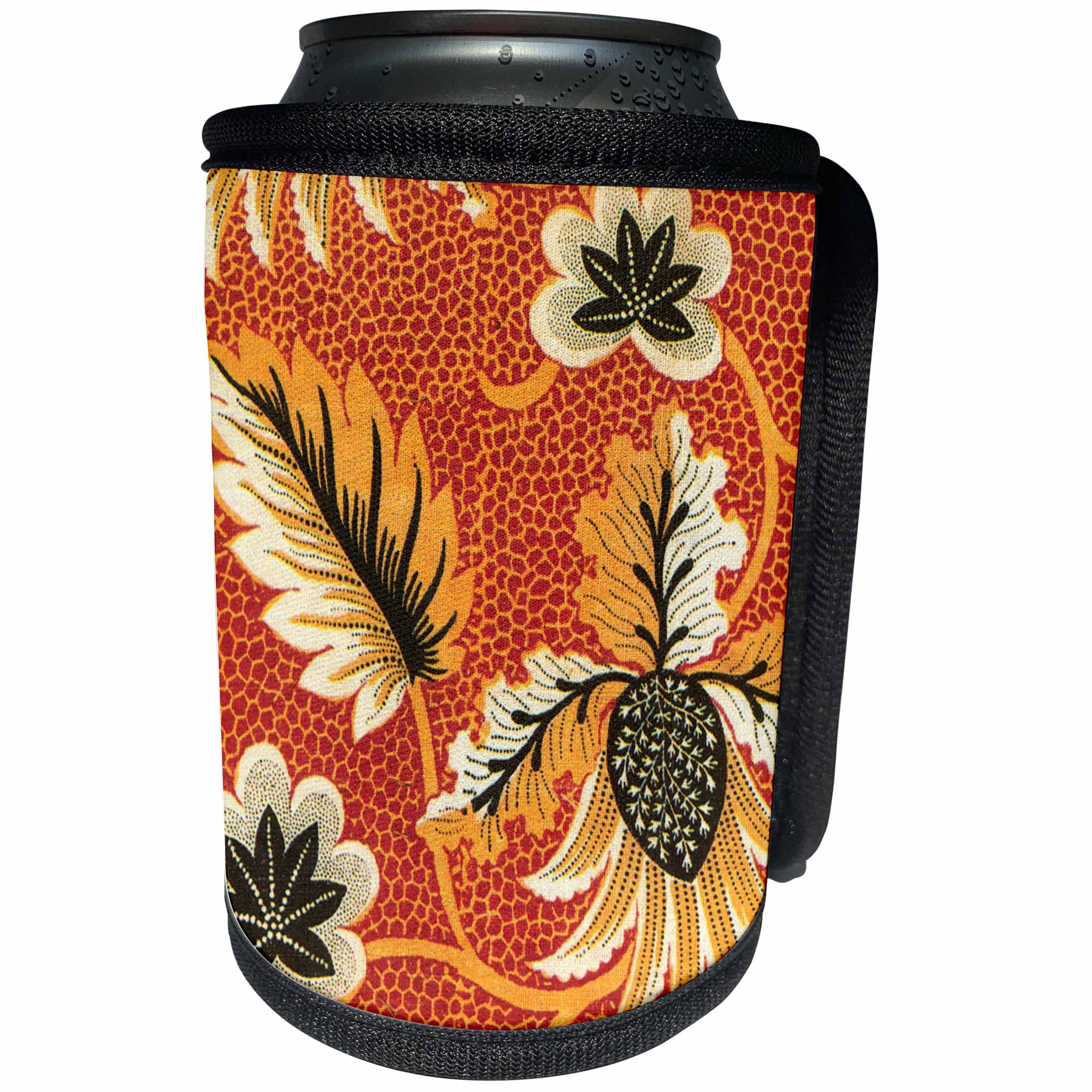 3dRose TNMGraphics Designs - Orange Floral Fabric - Can Cooler Bottle Wrap (cc_25992)
