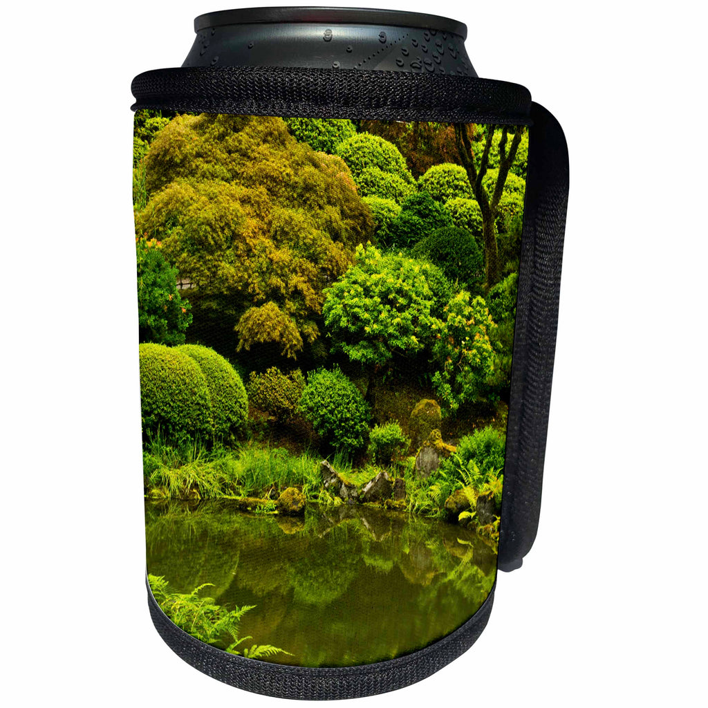 3dRose Danita Delimont - gardens - Green pond and foliage of a Garden, Portland, Oregon - Can Cooler Bottle Wrap (cc_259922)