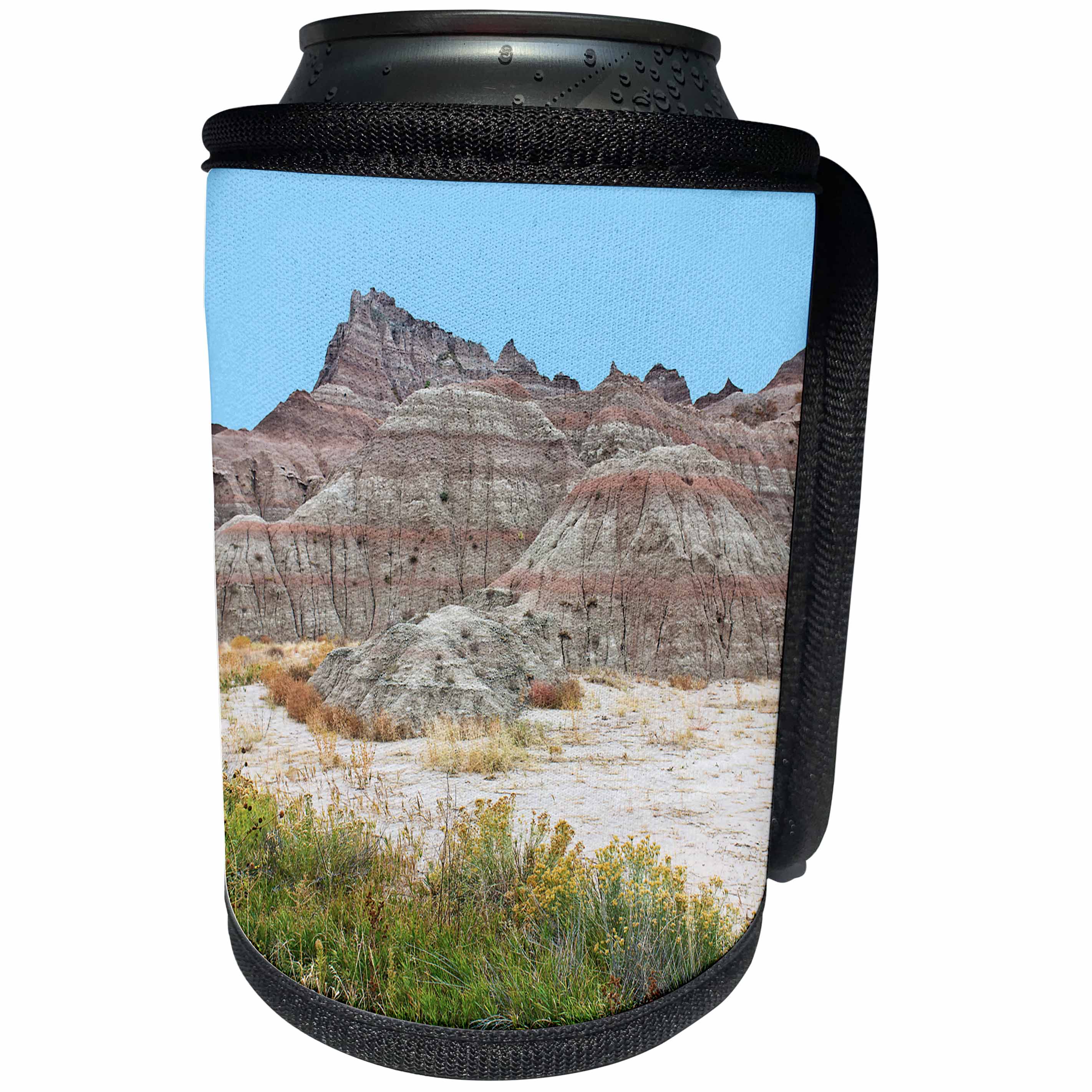 3dRose Danita Delimont - South Dakota - USA, South Dakota, Bandlands NP, Desert landscape in Cedar Pass Area. - Can Cooler Bottle Wrap (cc_259991)