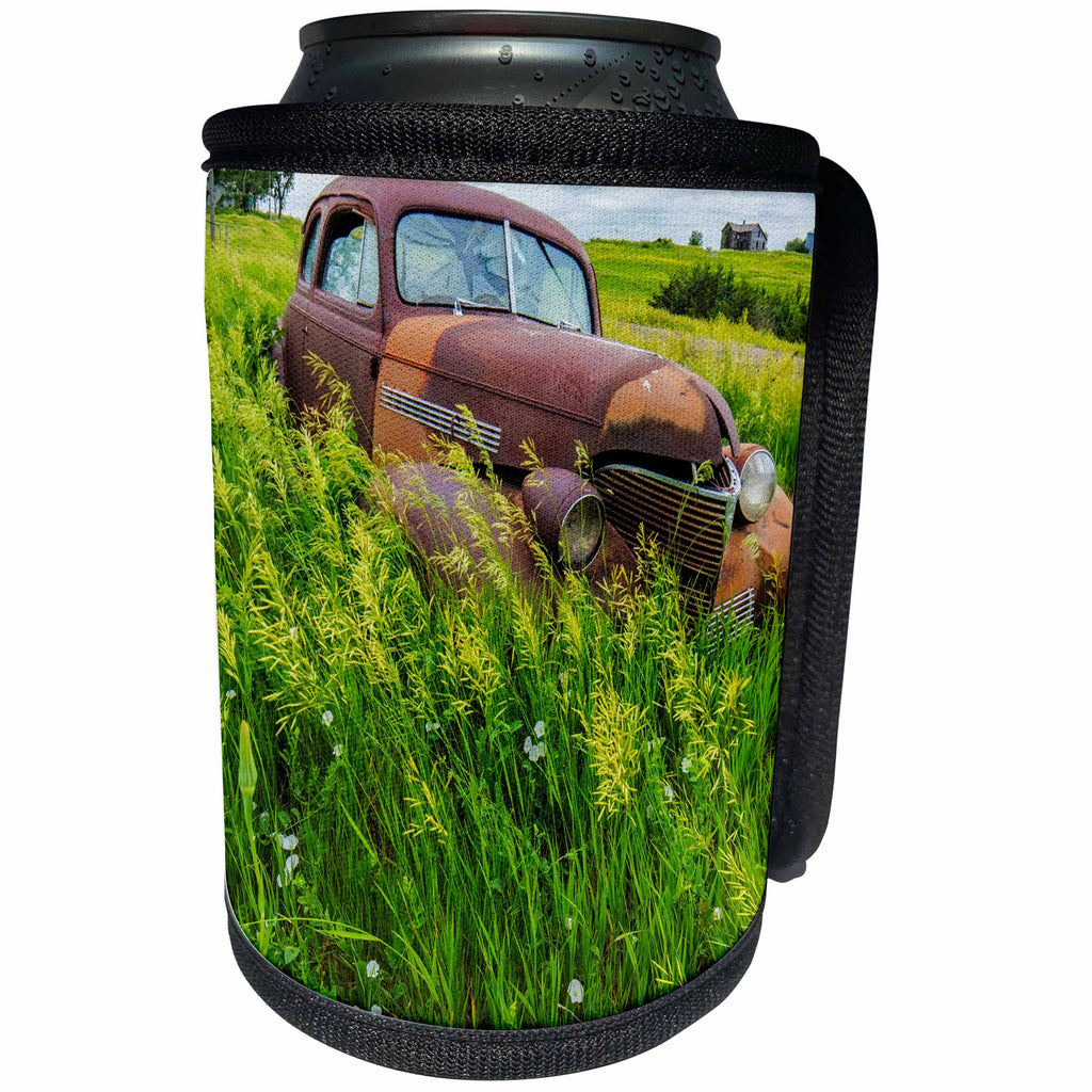 3dRose Danita Delimont - Automobiles - Rusty old vehicles in the ghost town of Okaton, South Dakota, USA - Can Cooler Bottle Wrap (cc_260021)
