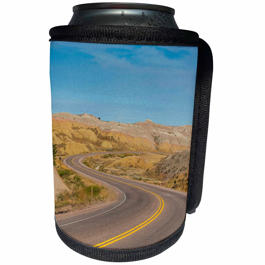 3dRose Danita Delimont - Roads - Road swings through the Badlands National Park, South Dakota, USA - Can Cooler Bottle Wrap (cc_260029)