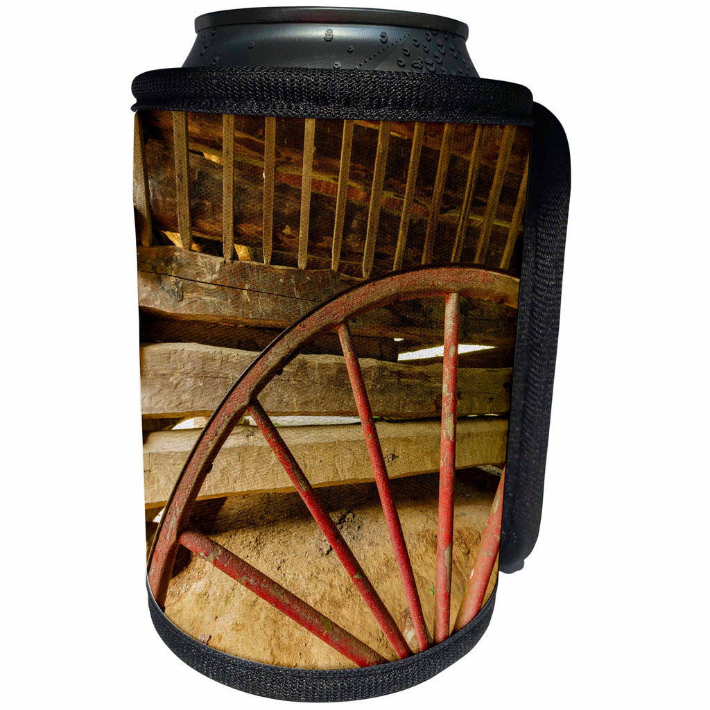 3dRose Danita Delimont - objects - Buggy wheel inside Tipton Place, Great Smoky Mountains NP, Tennessee - Can Cooler Bottle Wrap (cc_260037)