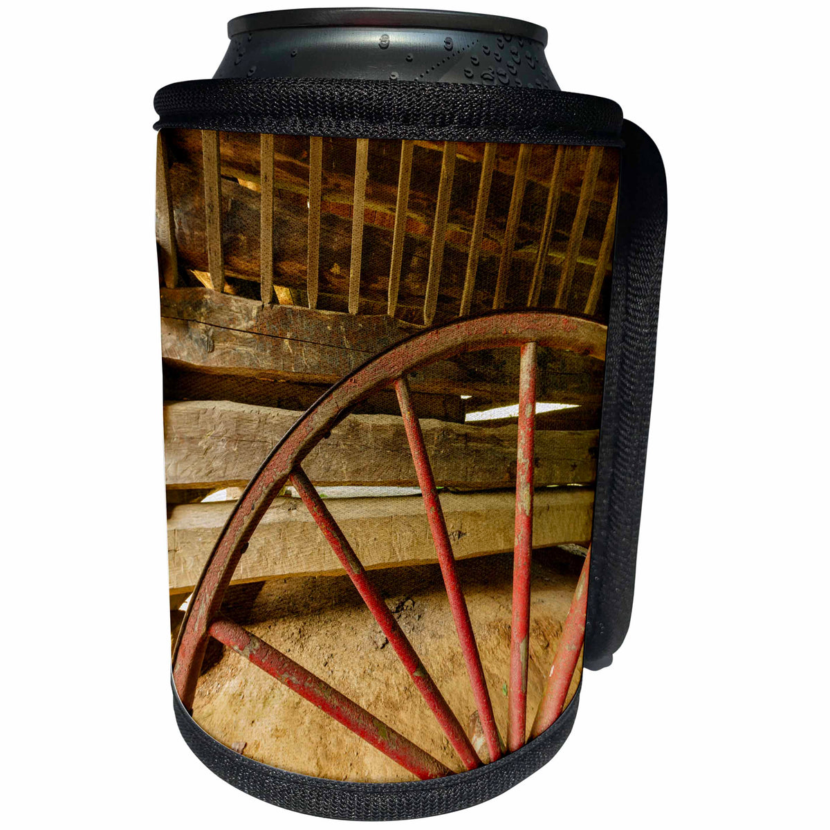 3dRose Danita Delimont - objects - Buggy wheel inside Tipton Place, Great Smoky Mountains NP, Tennessee - Can Cooler Bottle Wrap (cc_260037)