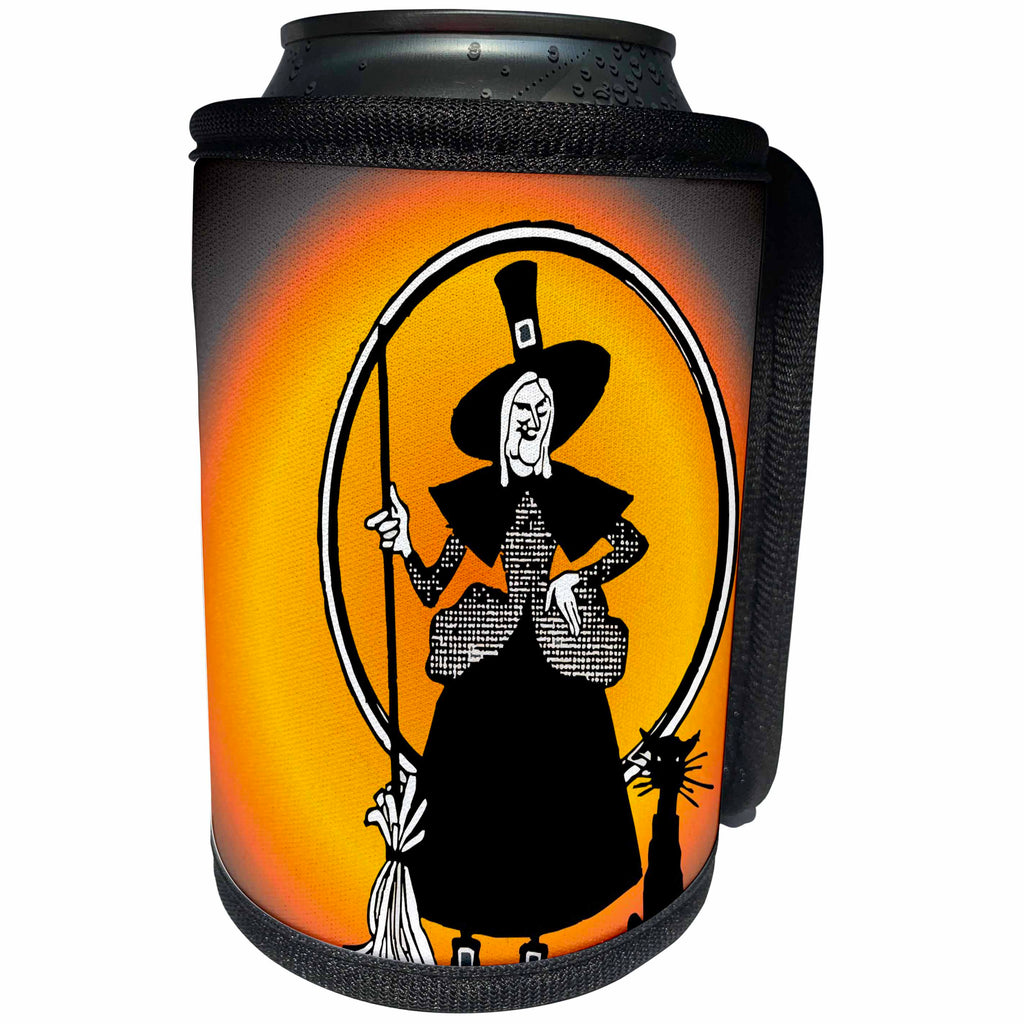 3dRose TNMGraphics Halloween - Witch with Broom and Cat - Can Cooler Bottle Wrap (cc_26007)