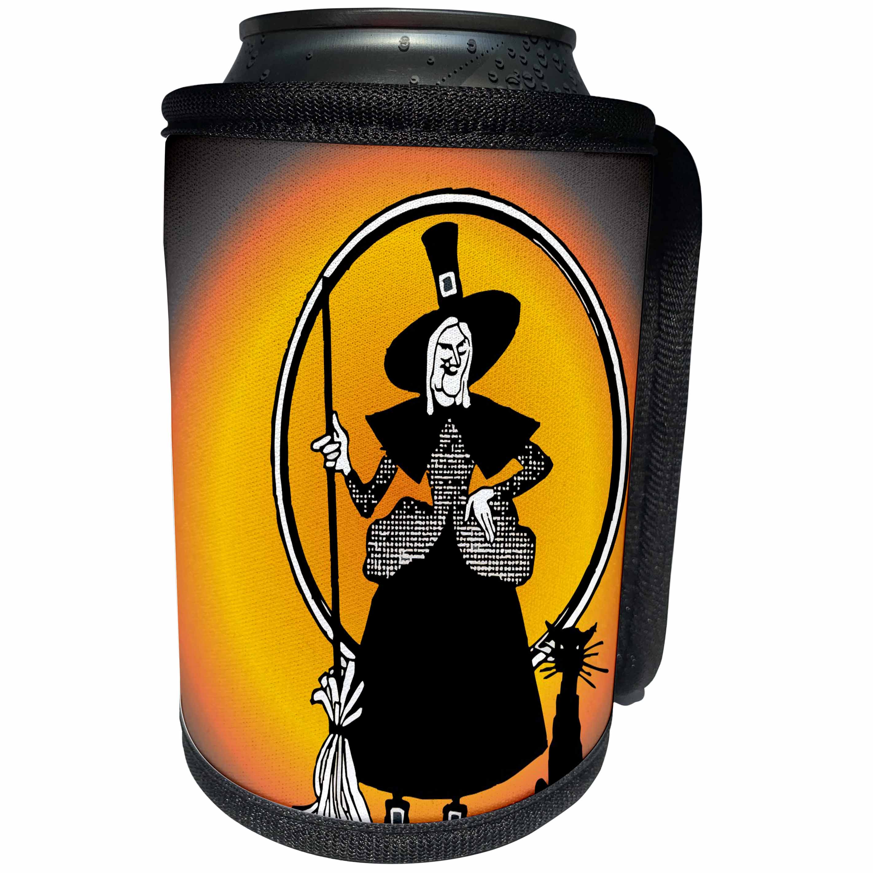 3dRose TNMGraphics Halloween - Witch with Broom and Cat - Can Cooler Bottle Wrap (cc_26007)
